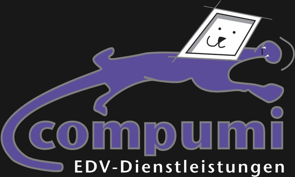 compumi-Logo mit grauer Umrandund auf schwarzem Hintergrund
